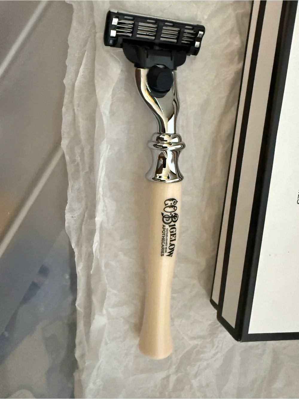NEW C.O. Bigelow Premium Mach3 Razor - Ivory & Chrome